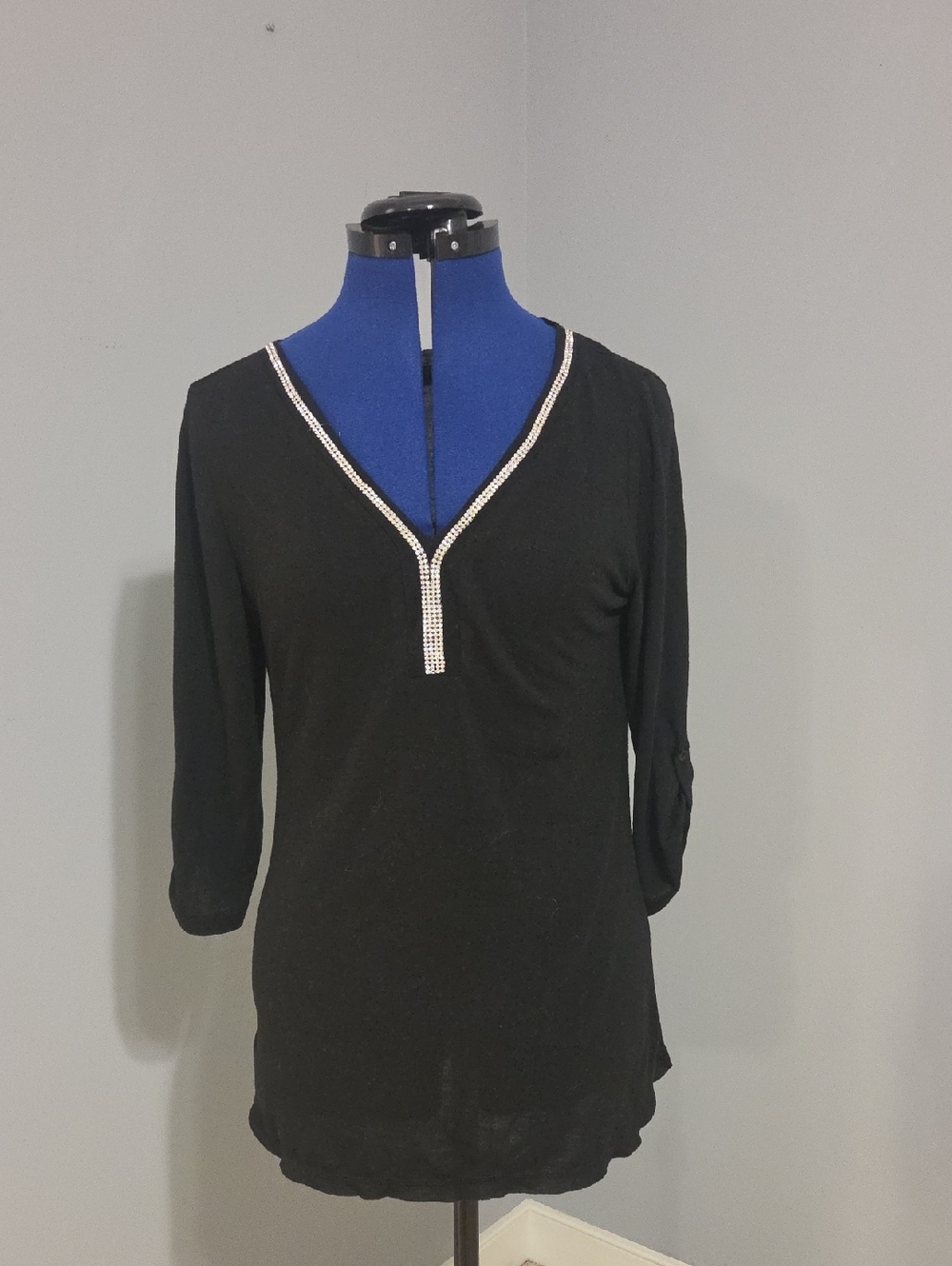 Black V-Neck Tunic with Sparkle Trim